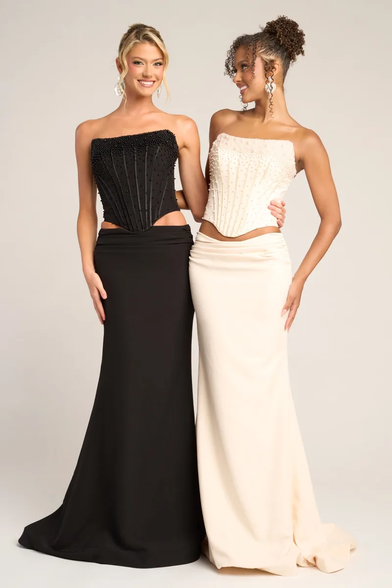 Vestido de fiesta con corsé y perlas Portia & Scarlett PS26007 en Buenos Aires
