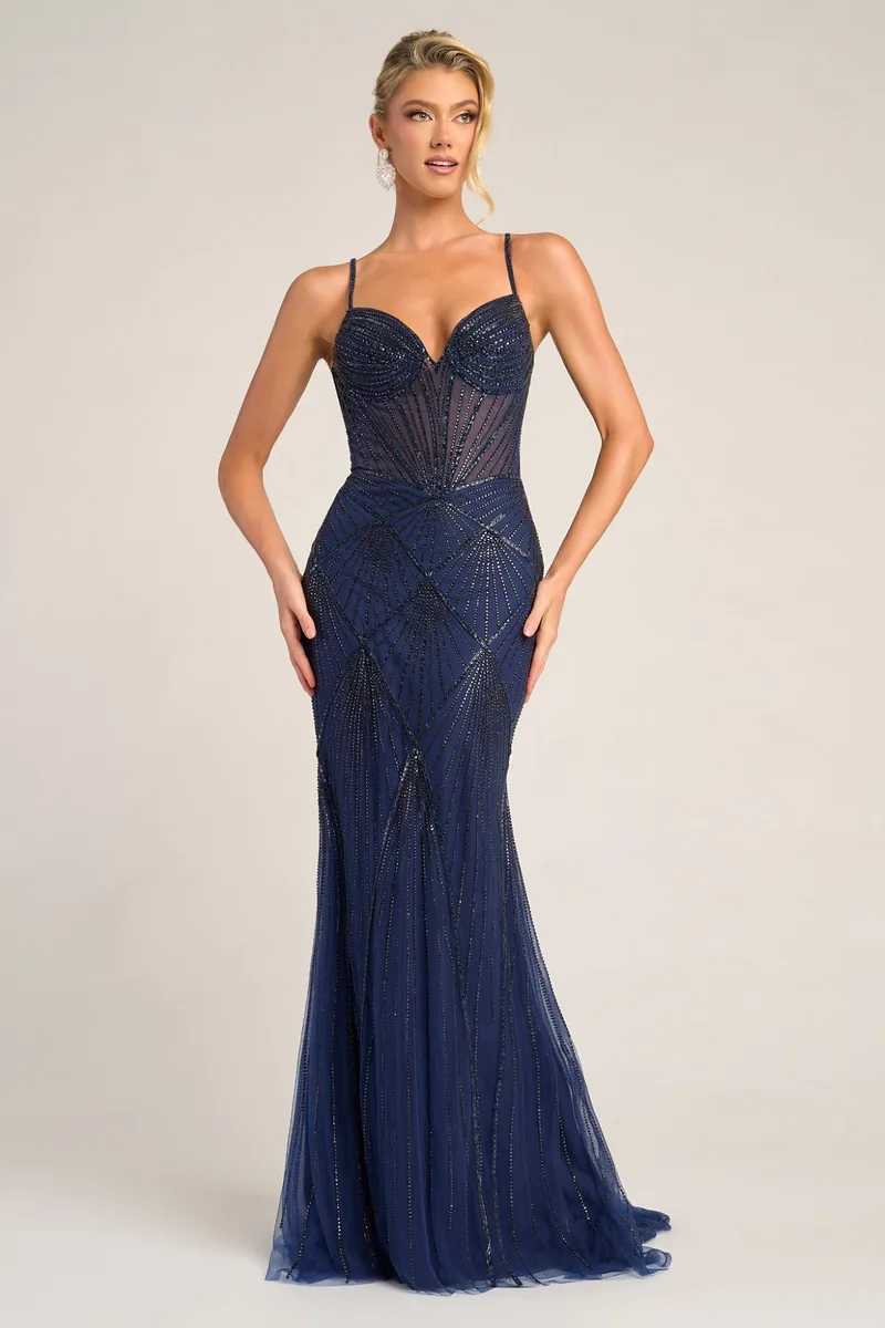 Vestido de fiesta azul navy con cut-out Portia & Scarlett PS26263 en Belgrano