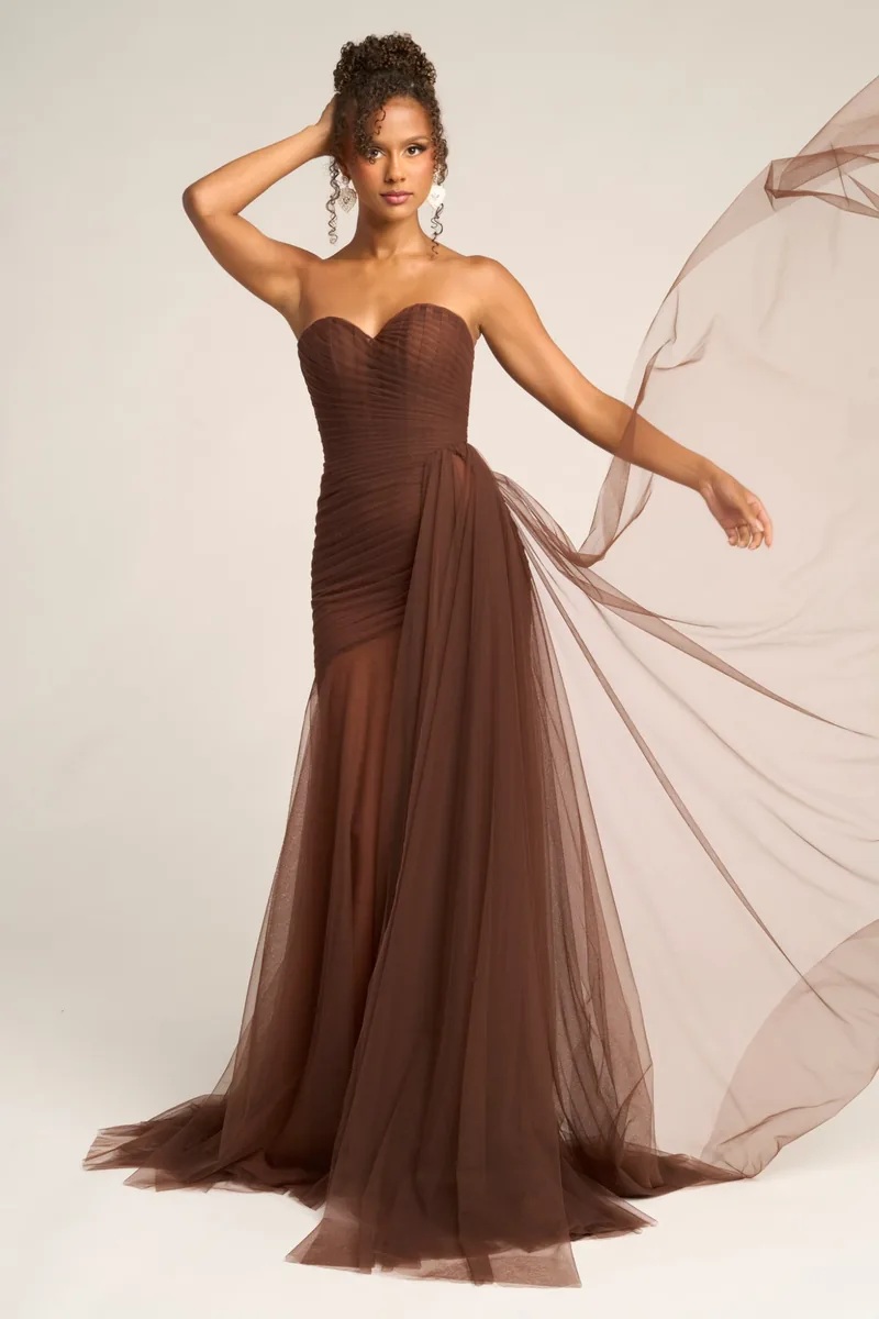 Vestido de fiesta marrón de tul Portia & Scarlett PS26307E en Buenos Aires
